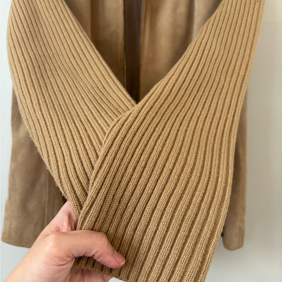 Vintage AMI Preppy Suede Leather Tan Zip Up Jacket Cotton sleeves Large - XL - Picture 10 of 12